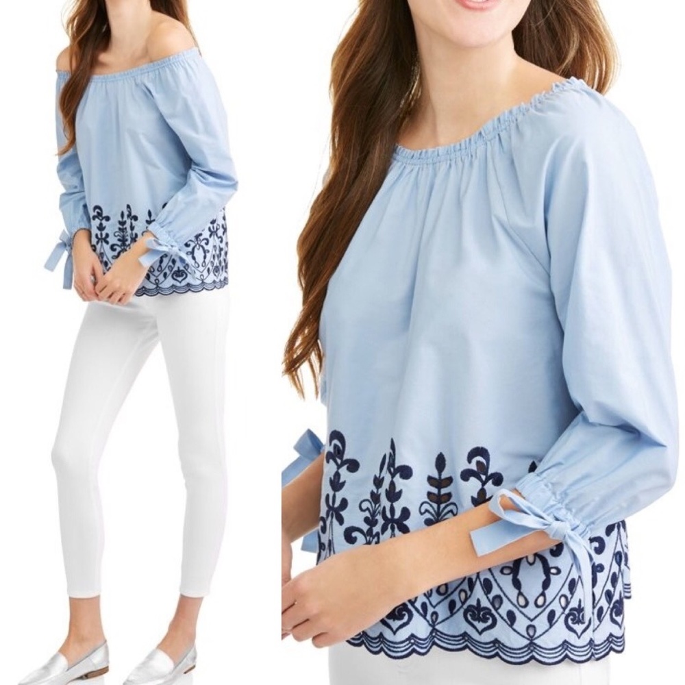 TIME and TRU Embroidered Tie Sleeve Top
